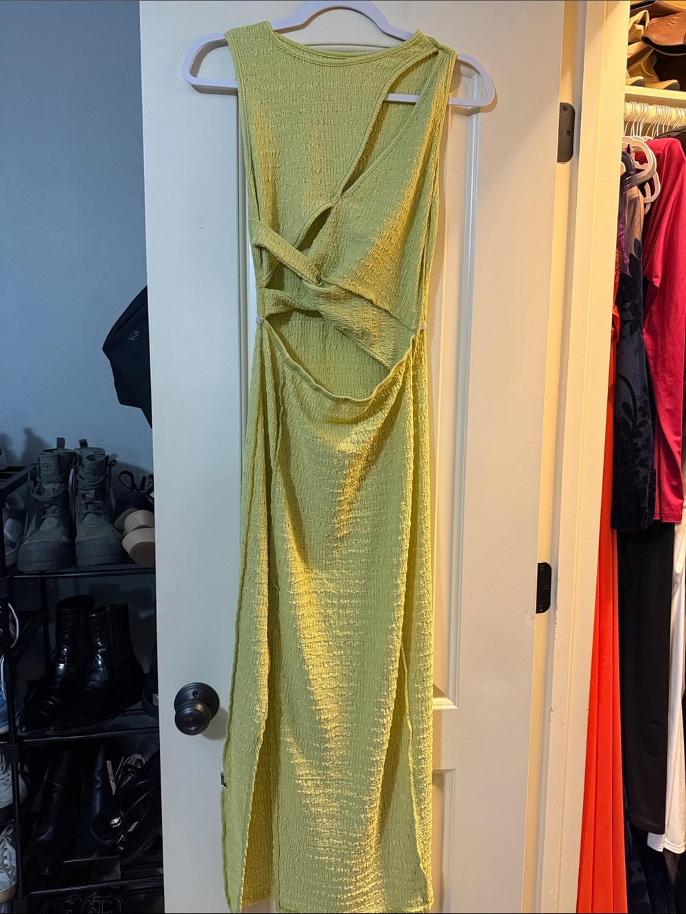 Textured Cutout Maxi Dress in Lime Green